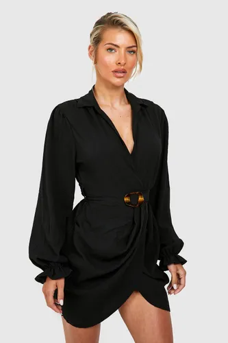 Womens Buckle Detail Beach Shirt Dress - Black - S, Black