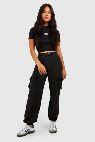 Womens Buckle Detail Belted Cargo Trousers - Black - 8, Black