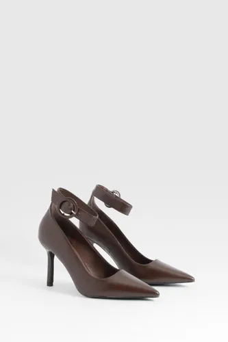 Womens Buckle Detail Court Shoes - Brown - 3, Brown