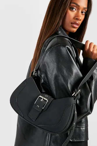 Womens Buckle Detail Shoulder Bag - Black - One Size, Black