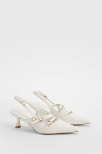 Womens Buckle Detail Slingback Court Shoes - White - 3, White