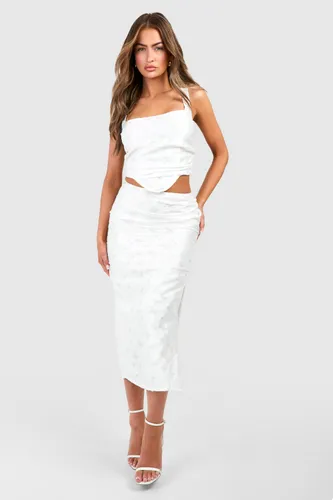 Womens Burnout Floral Column Midaxi Skirt - White - 6, White