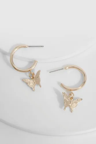 Womens Butterfly Hoop Earrings - Gold - One Size, Gold