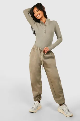 Womens Button Detail Bodysuit And Cuffed Oversized Jogger Set - Grey - 10, Grey
