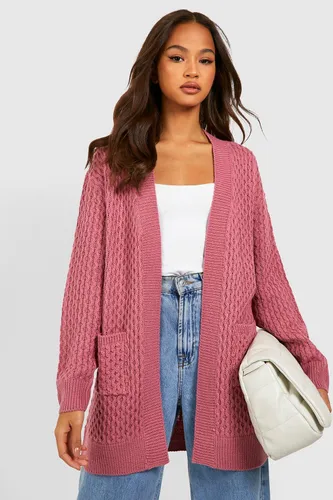 Womens Cable Cardigan With Pockets - Pink - S/M, Pink
