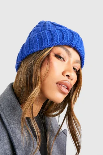 Womens Cable Knit Beanie - Blue - One Size, Blue