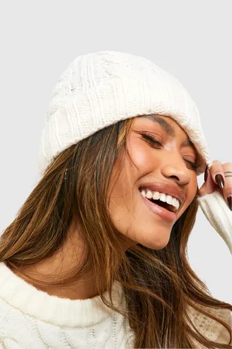 Womens Cable Knit Beanie - White - One Size, White