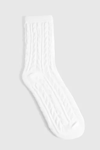 Womens Cable Knit Cosy Socks - White - One Size, White