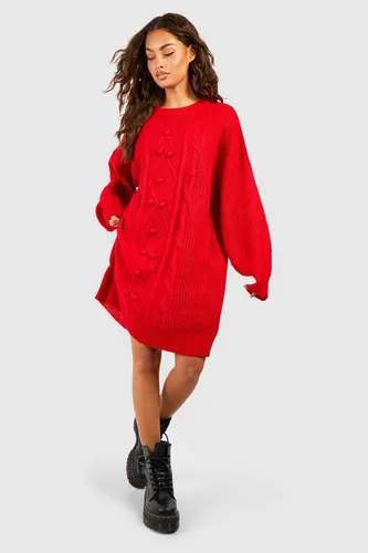 Womens Cable Knit Mini Dress - Red - S, Red