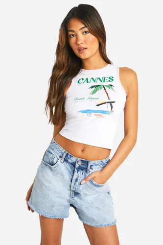 Womens Cannes Printed Contrast Racer Crop Vest - White - 6, White