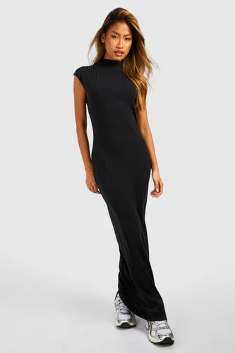 Womens Cap Sleeve Rib Maxi Dress - Black - 8, Black