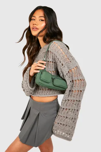 Womens Cargo Pocket Detail Shoulder Bag - Green - One Size, Green