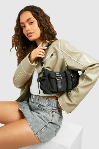 Womens Cargo Pocket Shoulder Bag - Black - One Size, Black