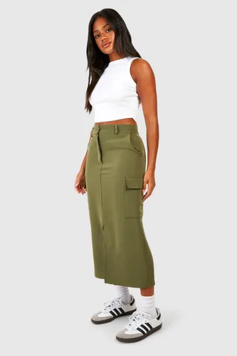 Womens Cargo Pocket Split Front Tailored Midaxi Skirt - Green - 6, Green