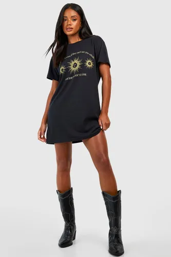 Womens Celestial Print Oversized T-Shirt Dress - Black - 10, Black