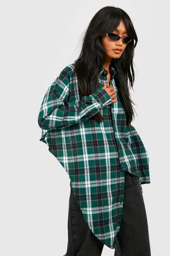 Womens Check Cropped Side Tie Shirt - Green - 6, Green