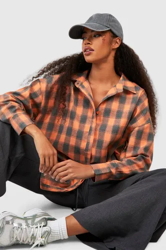 Womens Check Drop Shoulder Oversized Shirt - Orange - 6, Orange