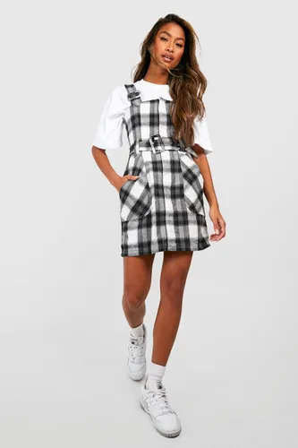Womens Checked Buckle Detail Pinafore Dress - Black - 10, Black