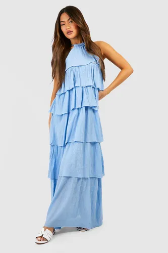 Womens Cheesecloth Ruffle Tiered Maxi Dress - Blue - 12, Blue