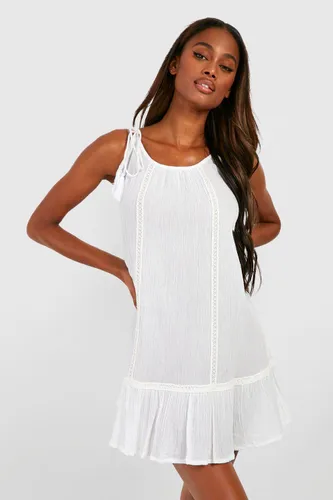 Womens Cheesecloth Tassel Swing Beach Dress - White - L, White