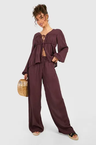 Womens Cheesecloth Wide Leg Trouser - Brown - 6, Brown