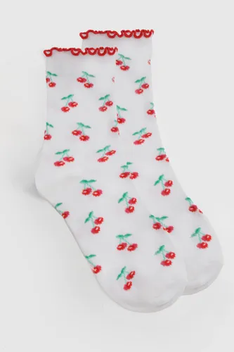 Womens Cherry Printed Socks - White - One Size, White