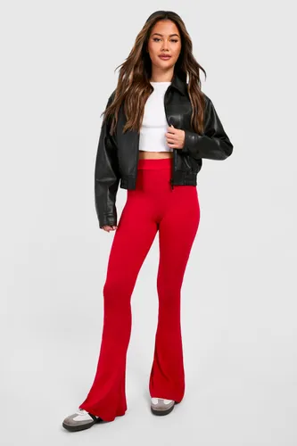 Womens Cherry Red High Waist Basic Fit & Flare Trouser - 6, Red