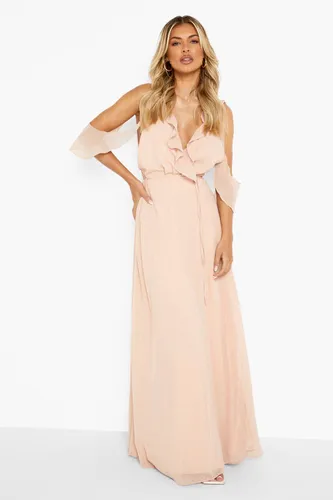 Womens Chiffon Frill Wrap Maxi Bridesmaid Dress - Pink - 8, Pink