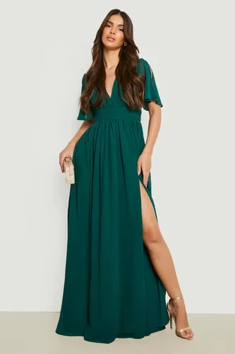 Womens Chiffon Plunge Rouched Maxi Dress - Green - 8, Green