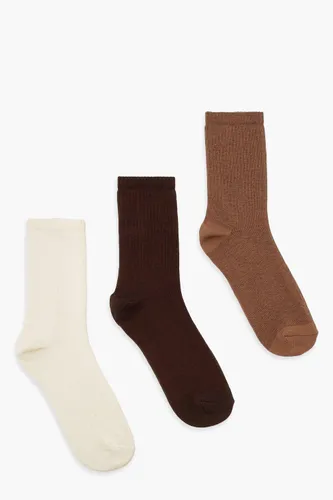 Womens Chocolate Tone Multi 3 Pack Sports Socks - Brown - One Size, Brown