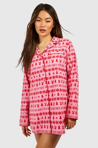 Womens Christmas Brushed Print Pyjama Shirt - Pink - 10, Pink