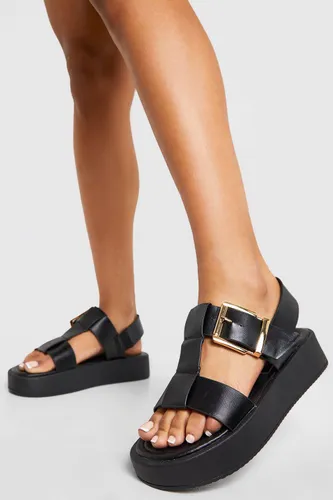 Womens Chunky Flatform Buckle Sandals - Black - 6, Black