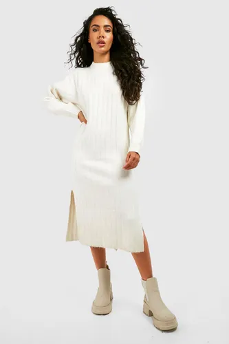 Womens Chunky Rib Soft Knitted Midi Dress - Cream - 10, Cream
