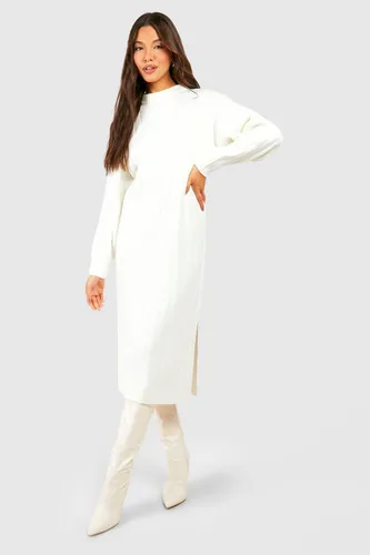 Womens Chunky Rib Soft Knitted Midi Dress - White - 14, White