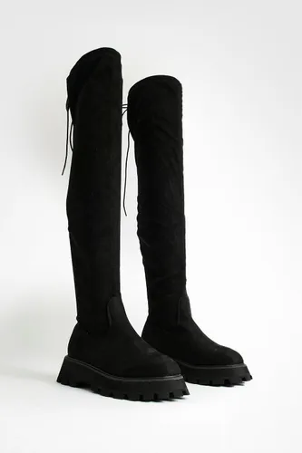Womens Chunky Stretch Knee High Boots - Black - 3, Black