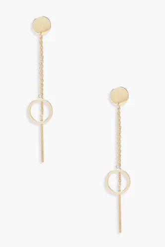 Womens Circle Drop & Double Chain Earring - Gold - One Size, Gold