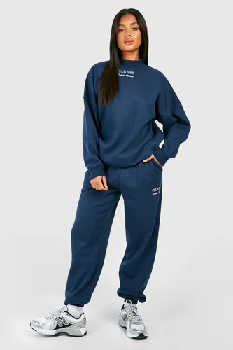 Womens Club 1988 Deep Neck Embroidered Sweatshirt Tracksuit - Navy - S, Navy