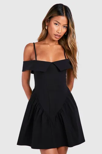 Womens Cold Shoulder Milkmaid Mini Dress - Black - 8, Black