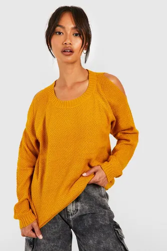 Womens Cold Shoulder Moss Stitch Jumper - Yellow - S, Yellow