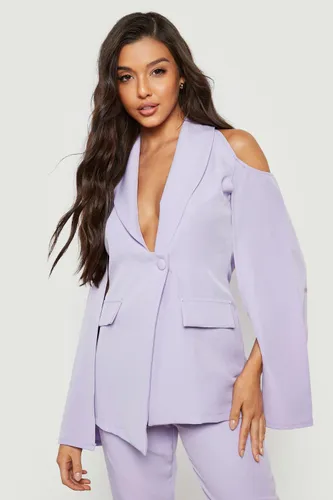 Womens Cold Shoulder Wrap Front Tailored Blazer - Purple - 8, Purple