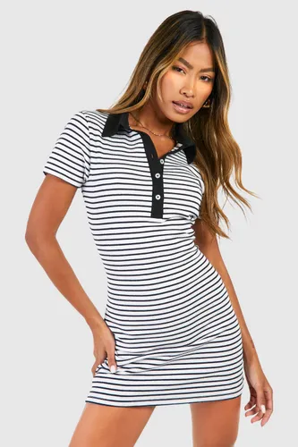 Womens Collar Detail Stripe Button Down Mini Dress - Black - 8, Black