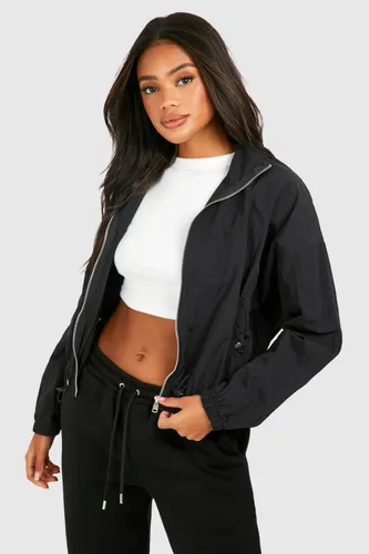 Womens Collar Detail Zip Jacket - Black - S, Black