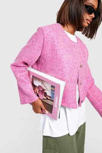 Womens Collarless Textured Jacket - Pink - 12, Pink