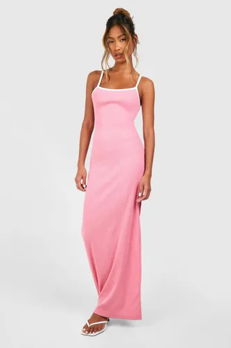Womens Contrast Binding Scoop Neck Maxi Dress - Pink - 10, Pink