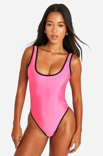 Womens Contrast Binding Scoop Swimsuit - Pink - 6, Pink