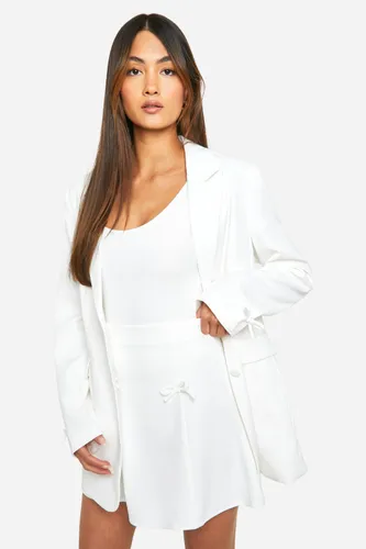 Womens Contrast Bow Relaxed Fit Blazer - White - 6, White