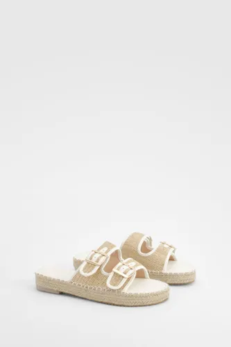 Womens Contrast Espadrille Buckle Detail Sliders - White - 3, White