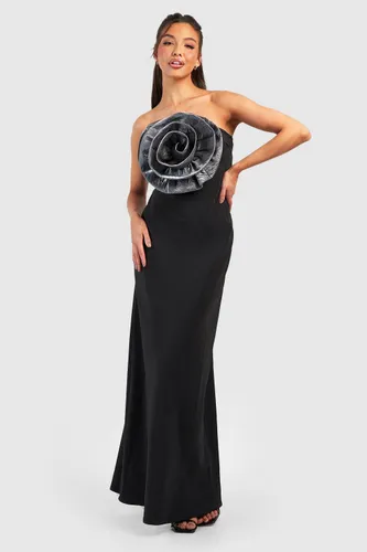 Womens Contrast Metallic Rose Bandeau Column Maxi Dress - Black - 10, Black