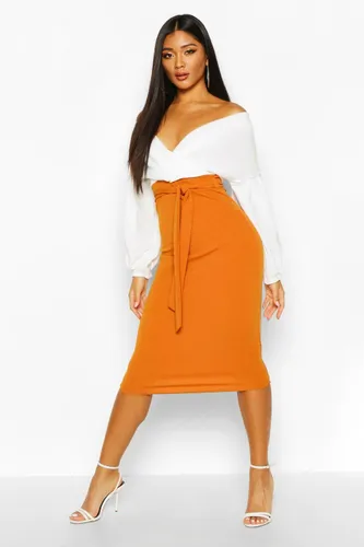 Womens Contrast Off Shoulder Wrap Midi Dress - Orange - 8, Orange