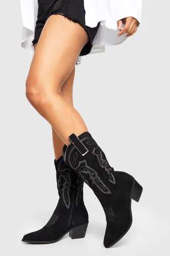 Womens Contrast Stitch Cowboy Western Boots - Black - 3, Black
